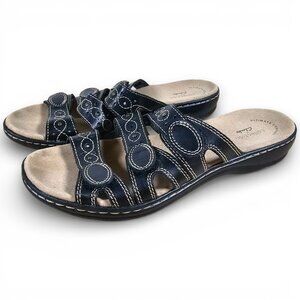 Clarks Leisa Cacti Q Womens Comfort Slide Sandals Black Leather Strappy Size 8